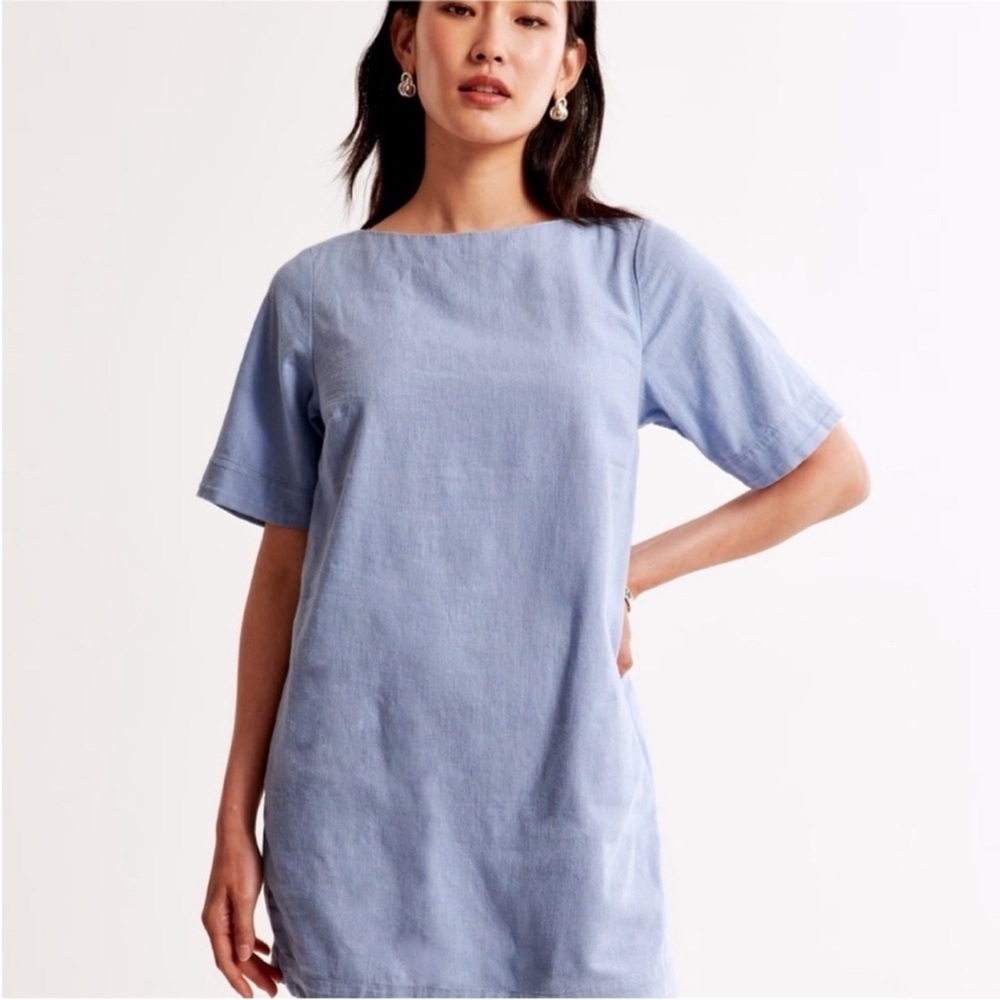 Abercrombie & Fitch blue linen shift dress size L